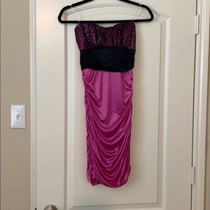 Pink and black strapless dress